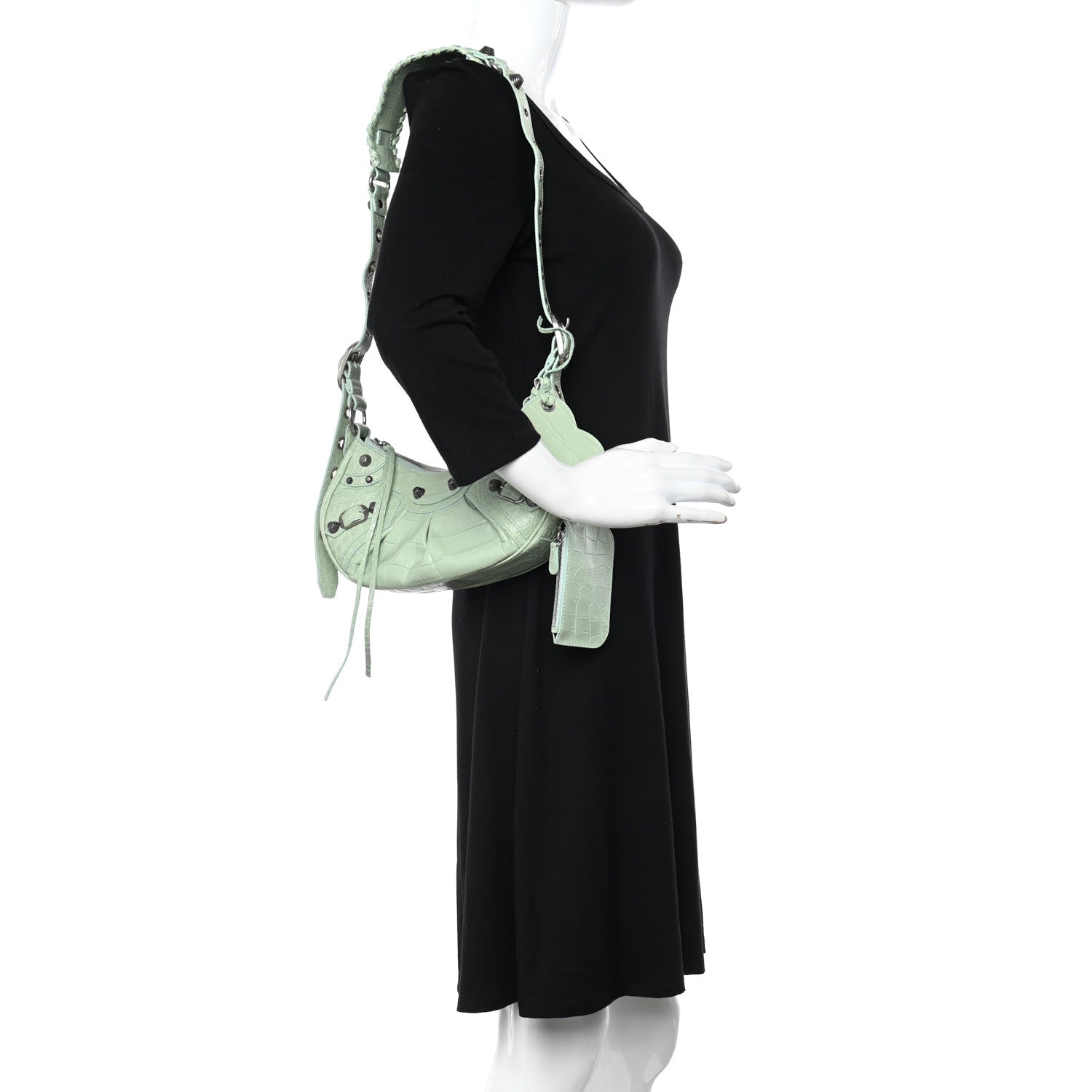 Balenciaga Extra Supple Calfskin Crocodile Embossed Le Cagole Shoulder Bag XS Light Green 3 of 10