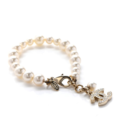 Chanel Graduated Pearl Crystal CC Bracelet Gold 1 of 6