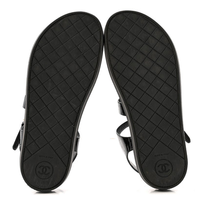 Chanel Patent Calfskin Pearl Platform Sandals 39 Black 6 of 12