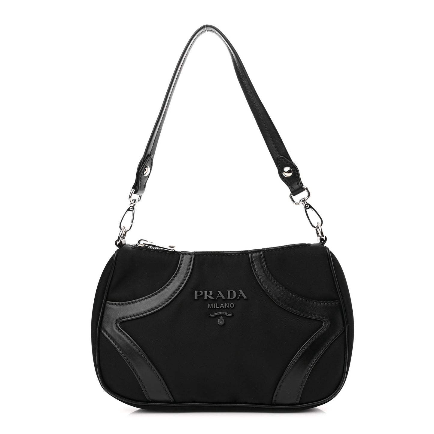 Tessuto Nylon Soft Calfskin Shoulder Bag Black