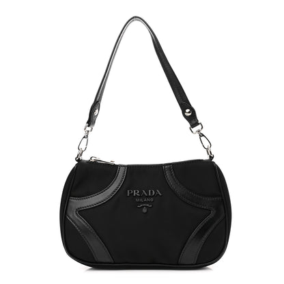 Prada Tessuto Nylon Soft Calfskin Shoulder Bag Black 1 of 10