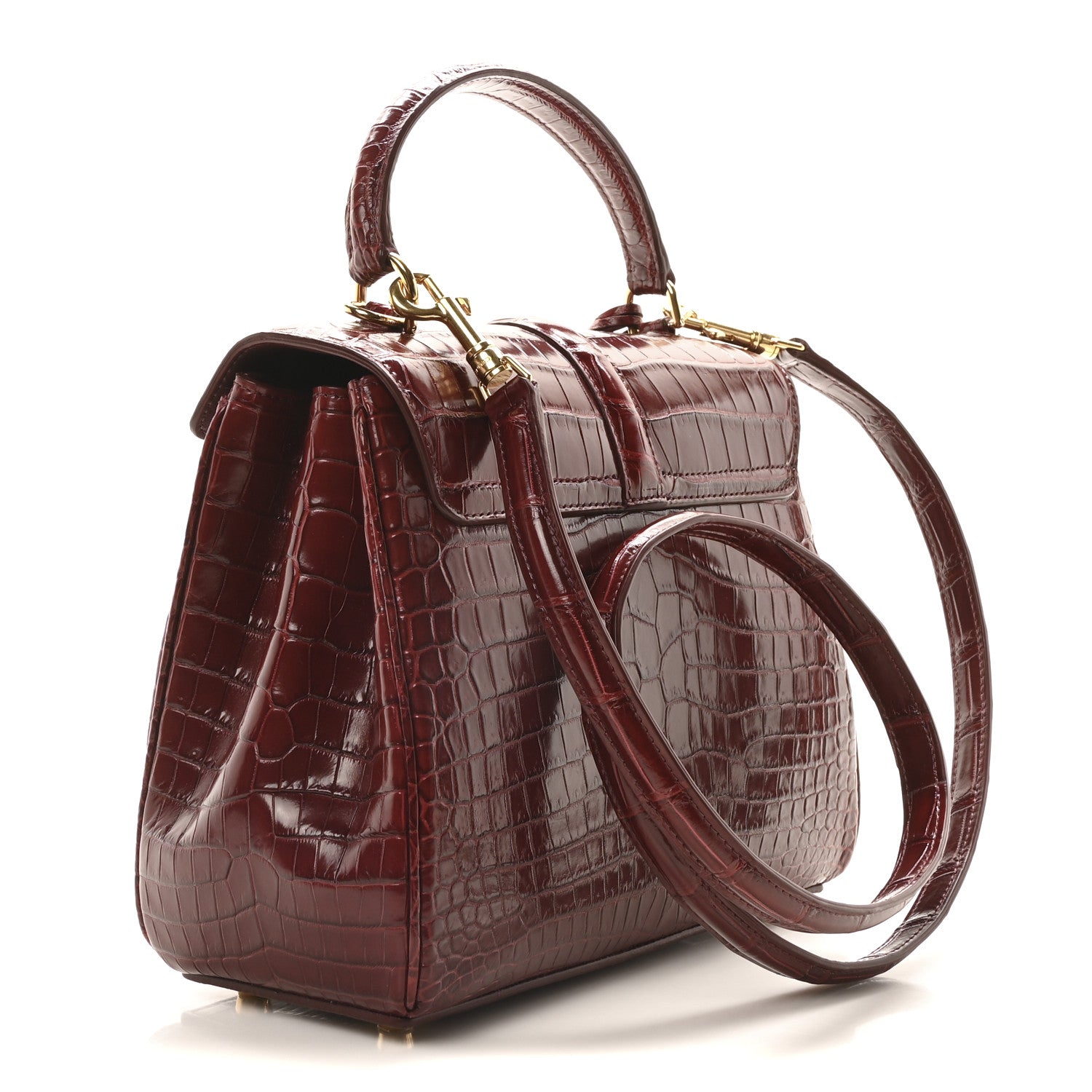 Celine Crocodile Small 16 Top Handle Bag Light Burgundy 3 of 10