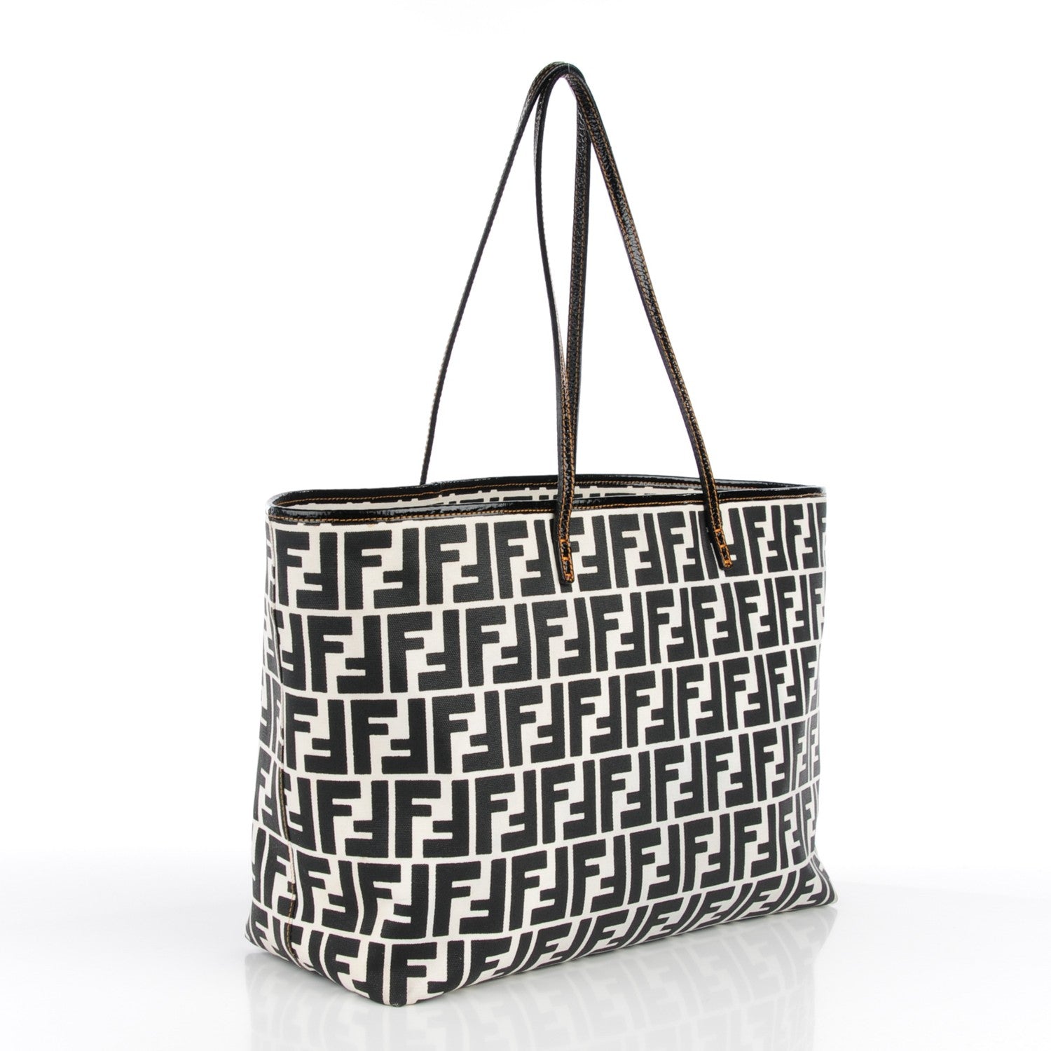Fendi Canvas FF Roll Tote Black White 3 of 9