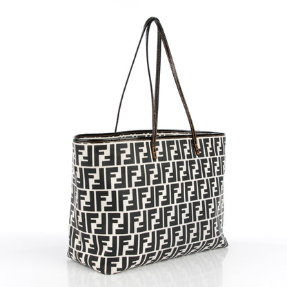 Fendi Canvas FF Roll Tote Black White 3 of 9