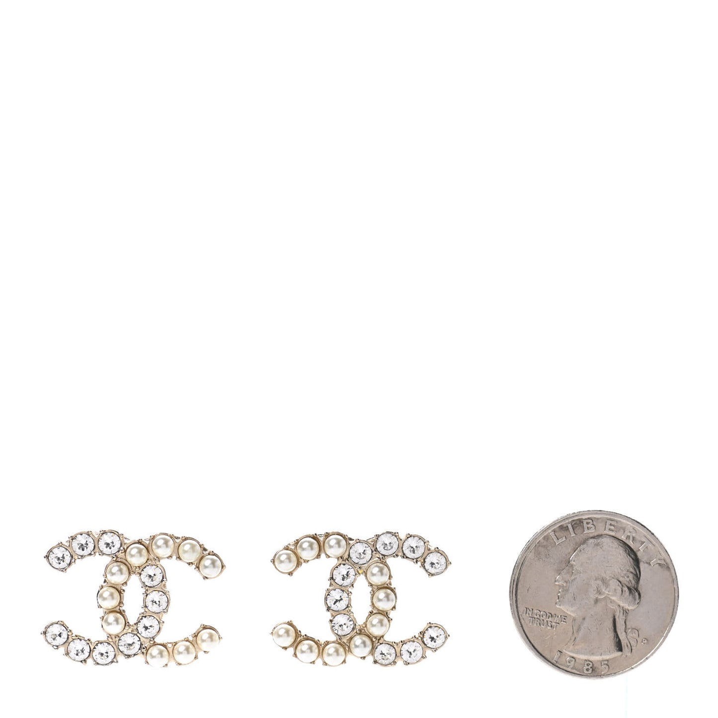 Crystal Pearl CC Dazzling Domino Earrings Gold