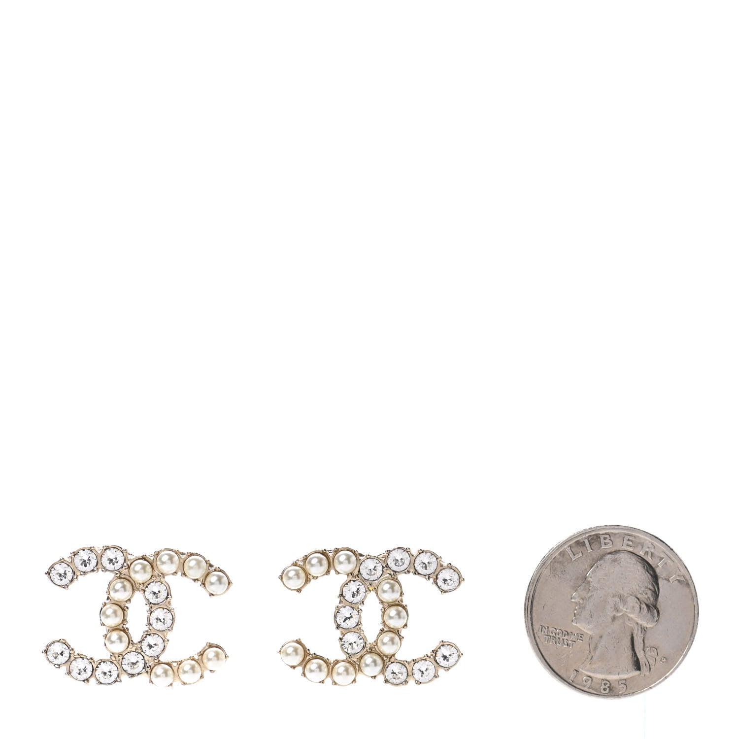 Chanel Crystal Pearl CC Dazzling Domino Earrings Gold 2 of 4