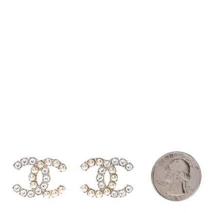 Chanel Crystal Pearl CC Dazzling Domino Earrings Gold 2 of 4