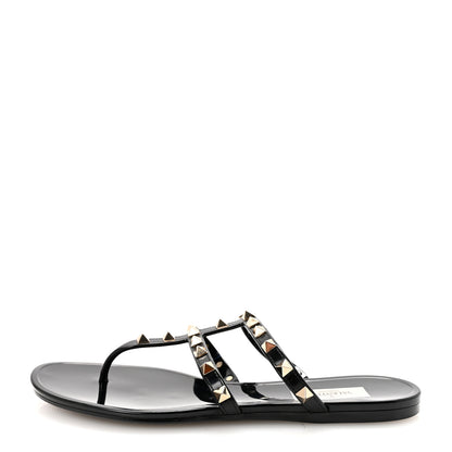Valentino Garavani PVC Jelly Rockstud Caged Flat Thong Sandals 38 Black 1 of 8