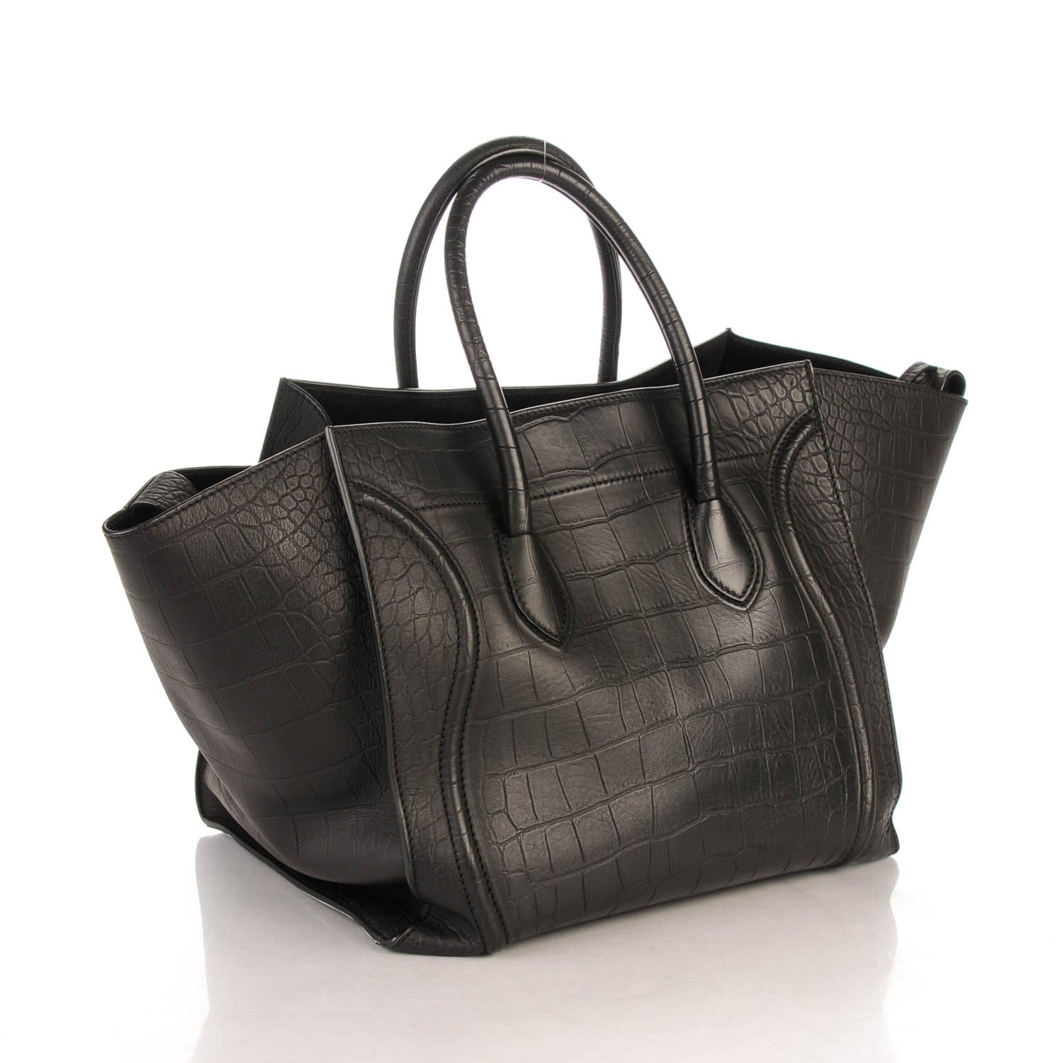 Celine Crocodile Embossed Calfskin Large Phantom Luggage Black 3 of 7