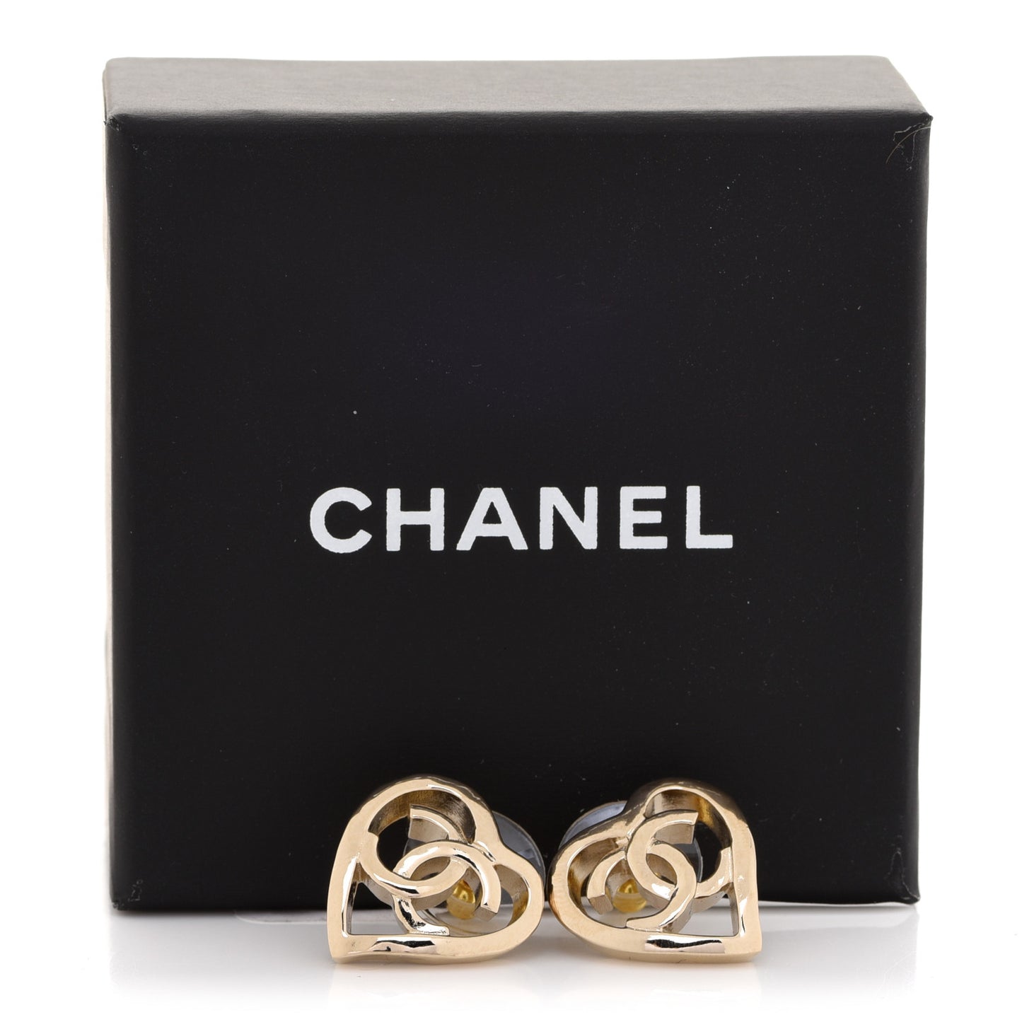 Metal CC Heart Coco In Love Earrings Gold