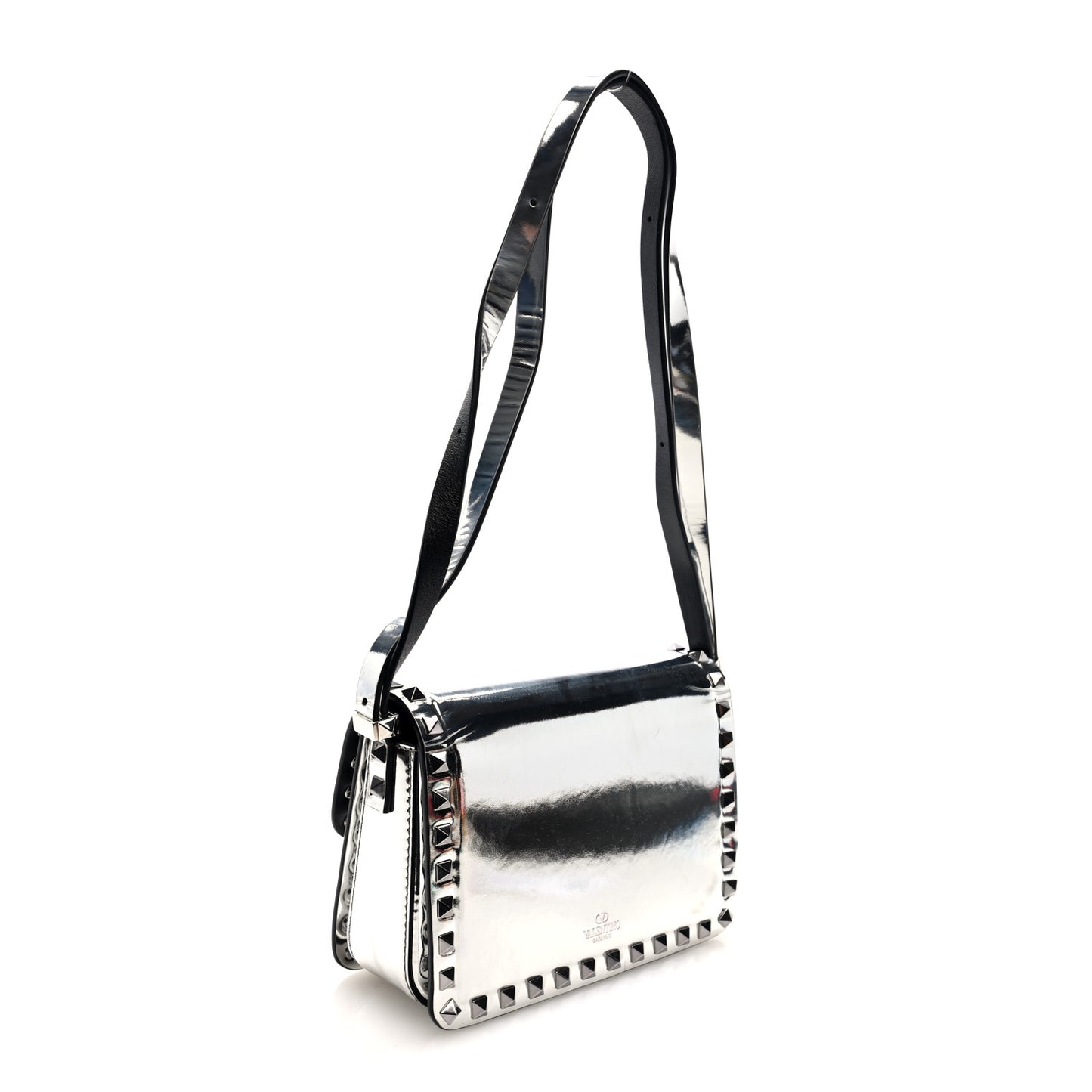 Mirror Calfskin Small Rockstud23 Shoulder Bag Silver