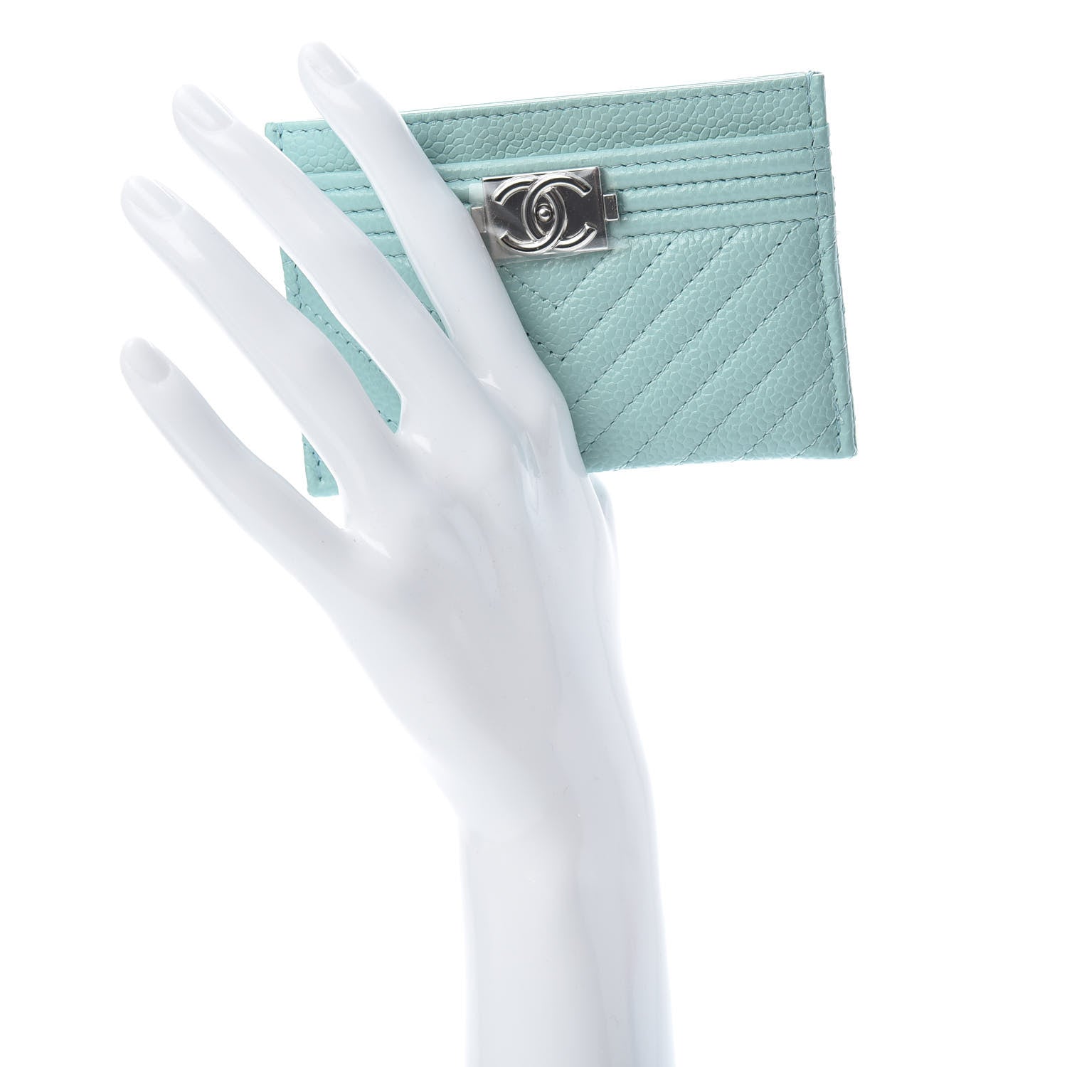 Chanel Caviar Quilted Chevron Boy Card Holder Light Blue 2 of 8