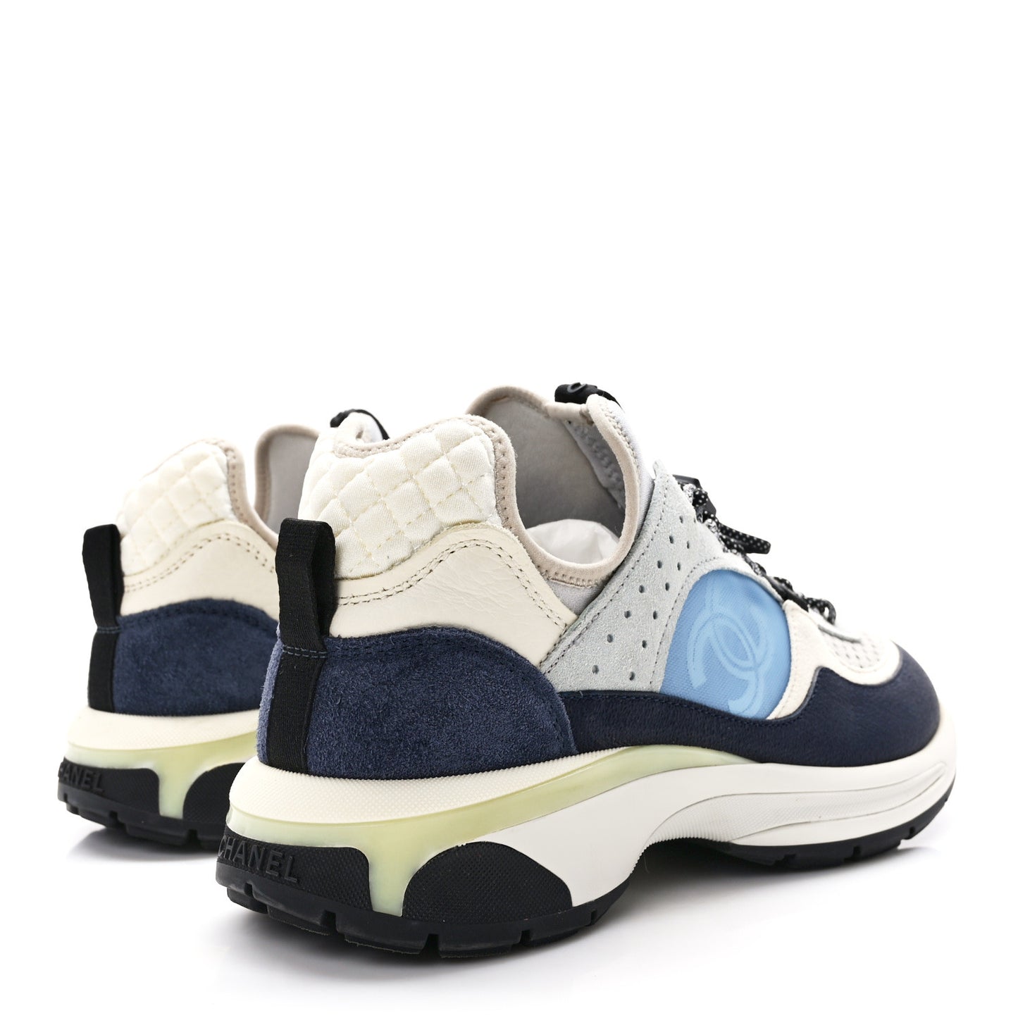 Fabric Suede Calfskin Mesh Womens CC Sneakers 39.5 Black Blue Ivory