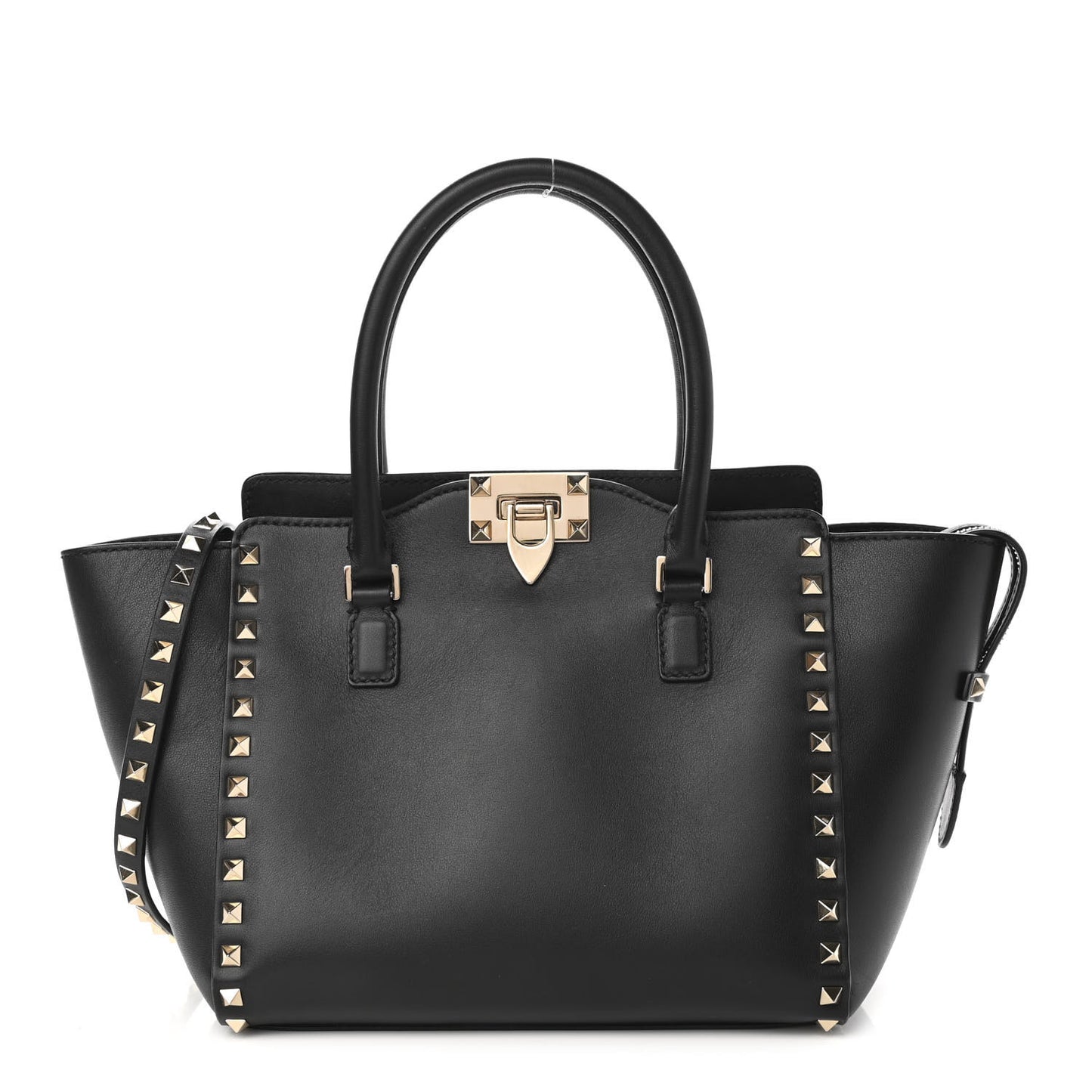Vitello Small Rockstud Double Handle Tote Black