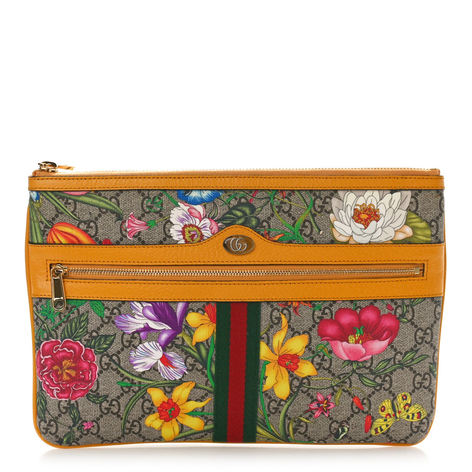 Gucci GG Supreme Monogram Flora Large Ophidia Pouch Clutch Beige Multicolor Crop 1 of 9