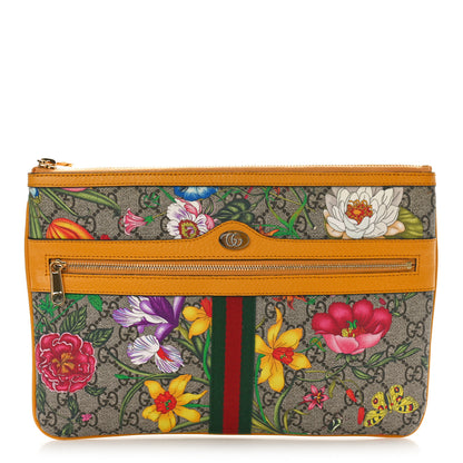 Gucci GG Supreme Monogram Flora Large Ophidia Pouch Clutch Beige Multicolor Crop 1 of 9