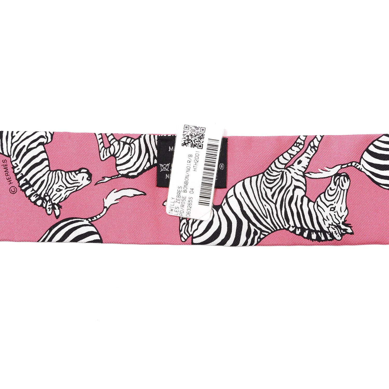 Hermes Silk Les Zebres Twilly Rose Bonbon Black 2 of 3
