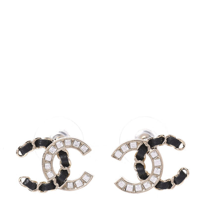 Chanel Crystal Baguette Lambskin Chain CC Vintage Allure Stud Earrings Black Gold 1 of 5