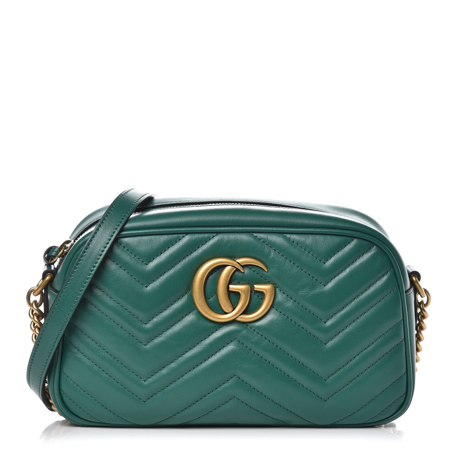 Gucci Calfskin Matelasse Small GG Marmont Chain Shoulder Bag Emerald Green 1 of 9