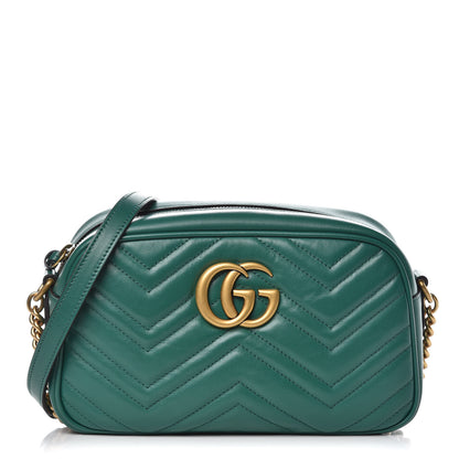 Gucci Calfskin Matelasse Small GG Marmont Chain Shoulder Bag Emerald Green 1 of 9