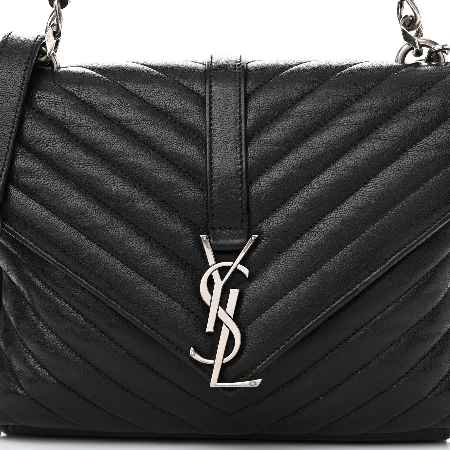 Sheepskin Matelasse Chevron Monogram Medium College Bag Black