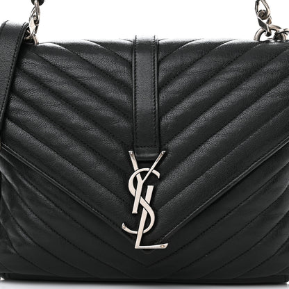Saint Laurent Sheepskin Matelasse Chevron Monogram Medium College Bag Black 8 of 13
