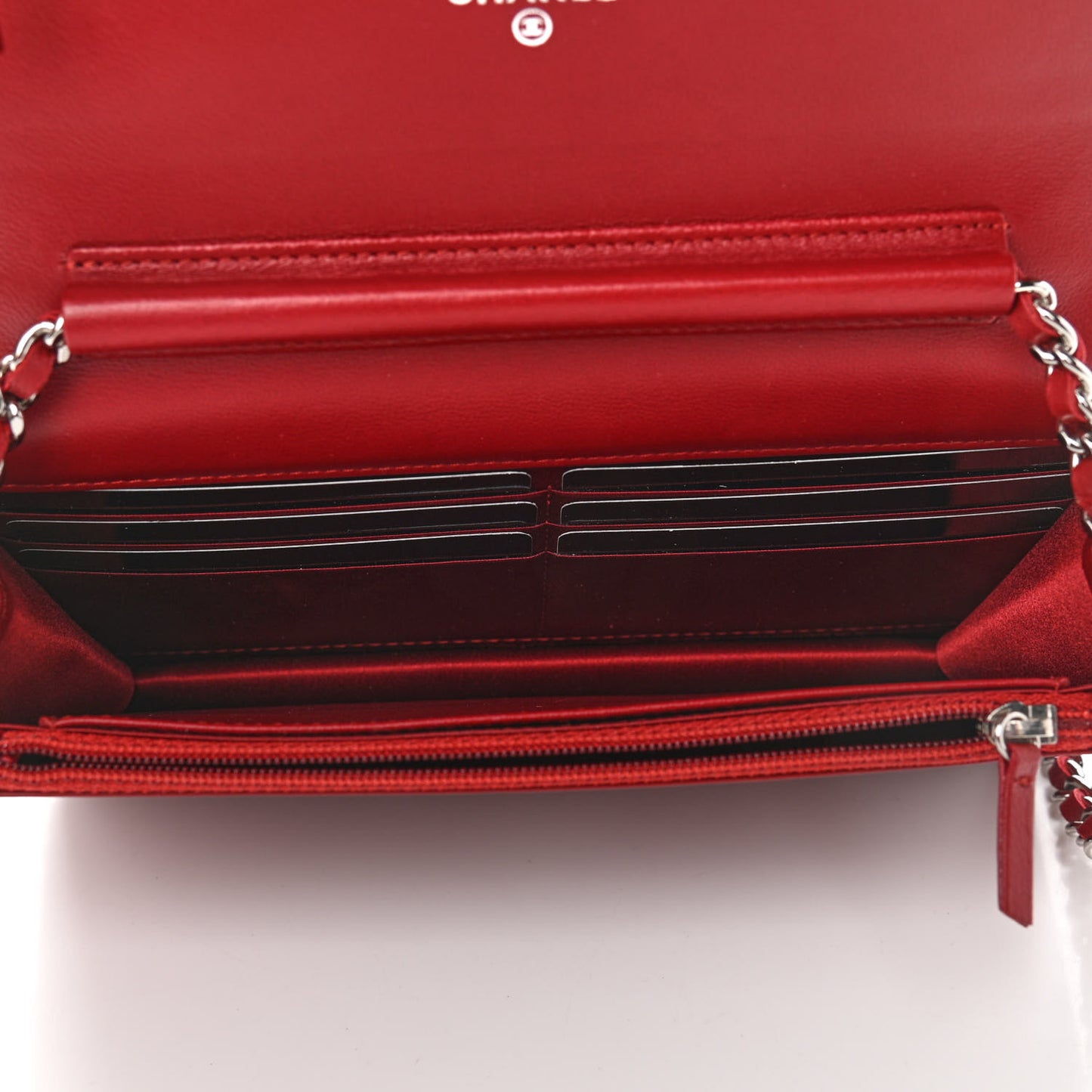 Lambskin Camellia Embossed Wallet On Chain WOC Red