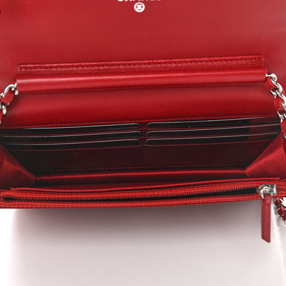 Chanel Lambskin Camellia Embossed Wallet On Chain WOC Red 5 of 12