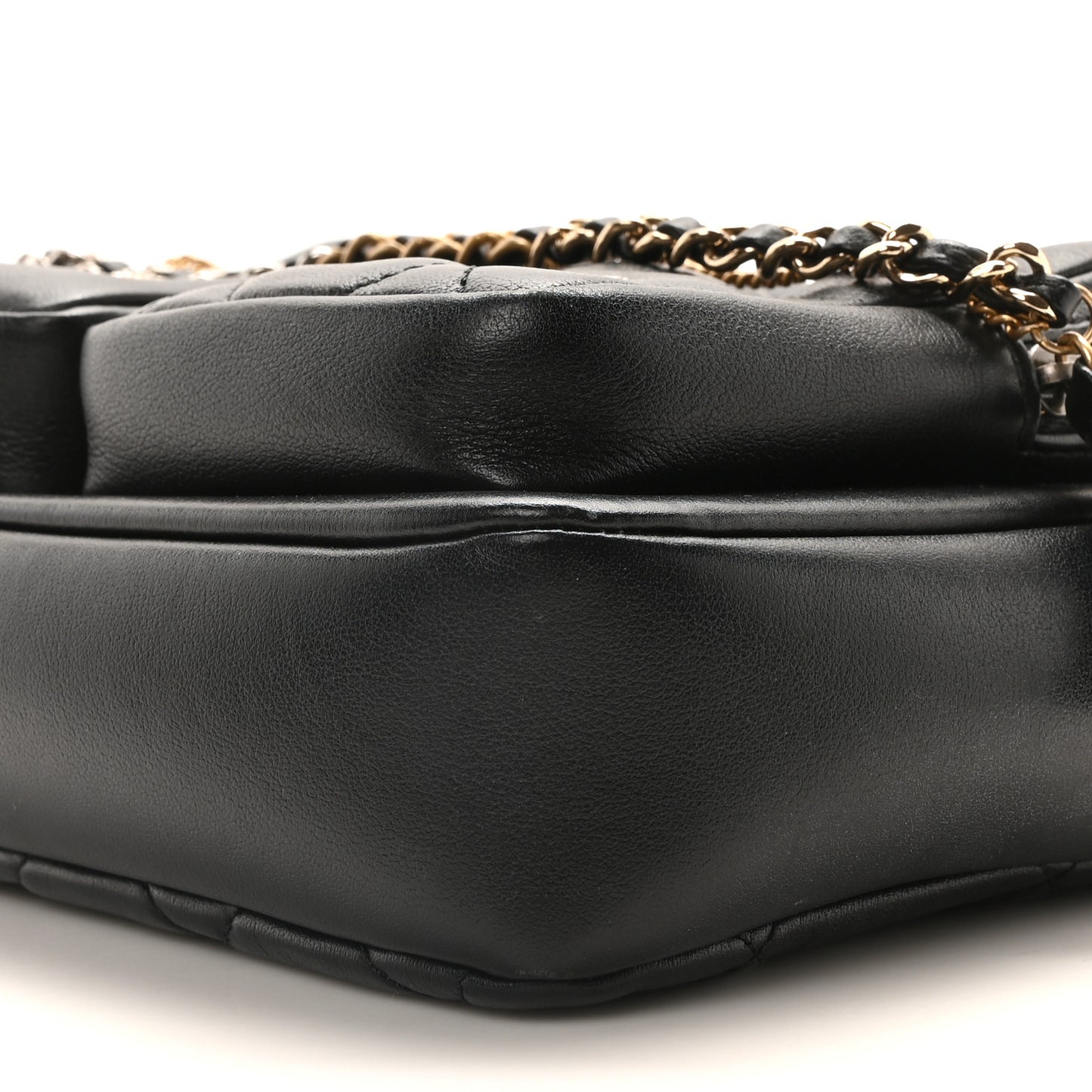 Calfskin Quilted Small Camera Case Black