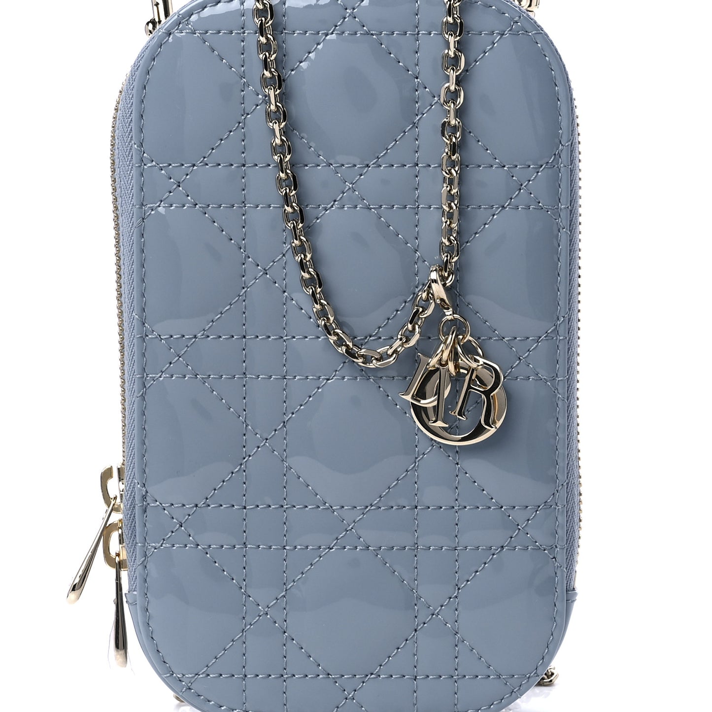 Patent Cannage Lady Dior Phone Holder Cloud Blue