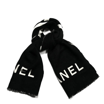 Chanel Cashmere CC Scarf Black White 1 of 3