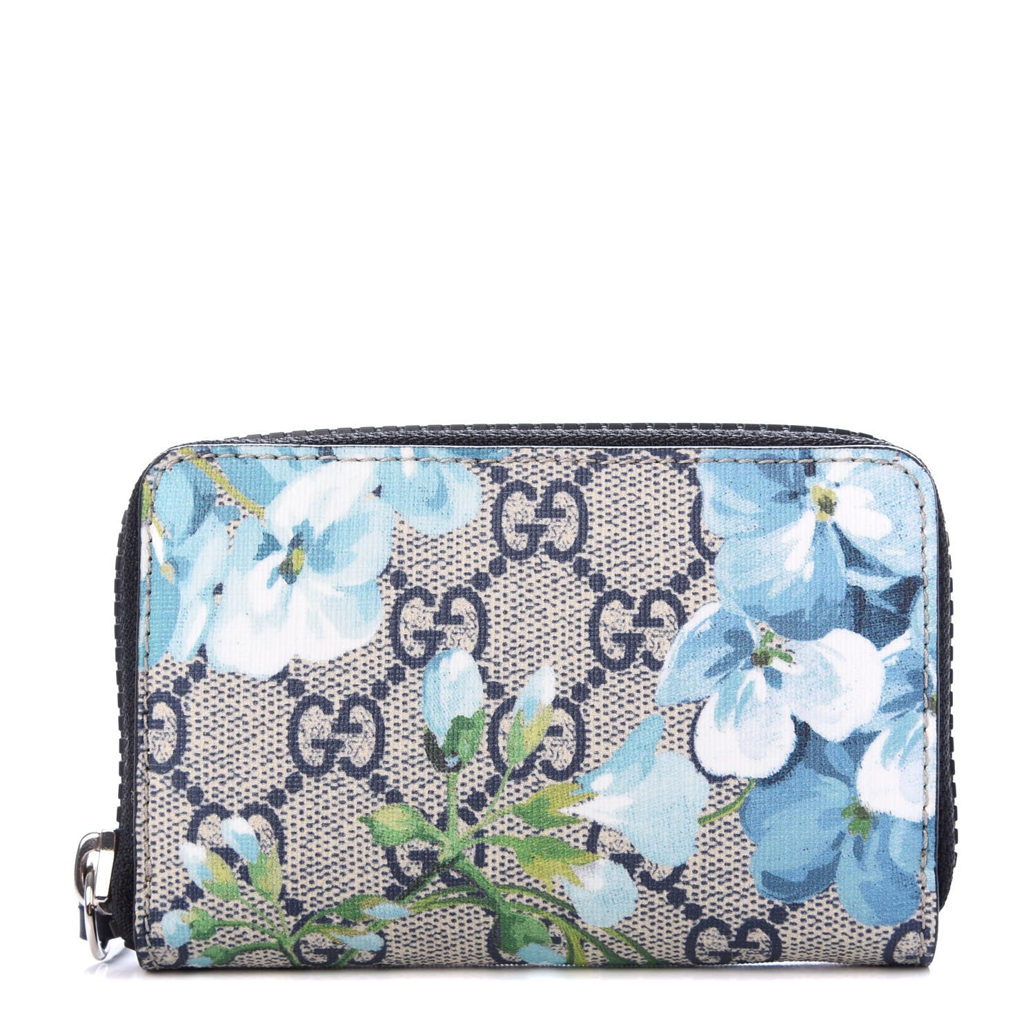 Gucci GG Supreme Monogram Blooms Zip Around Card Case Wallet Beige Blue Navy 1 of 7