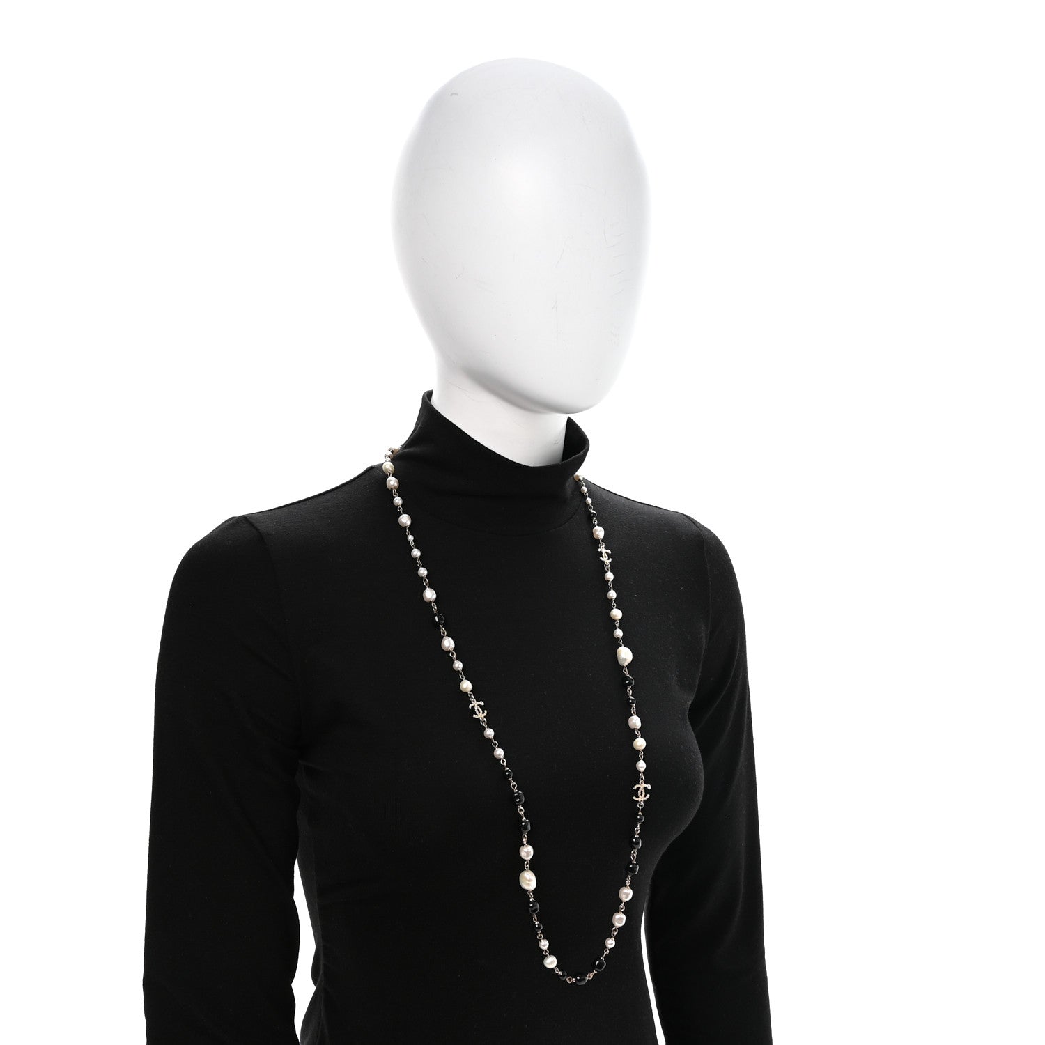 Chanel Pearl Beaded Crystal CC Long Necklace Gold Black White 2 of 6