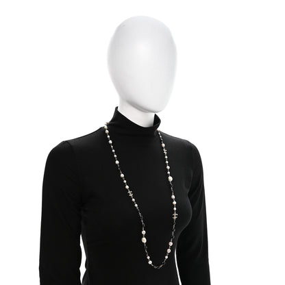 Chanel Pearl Beaded Crystal CC Long Necklace Gold Black White 2 of 6