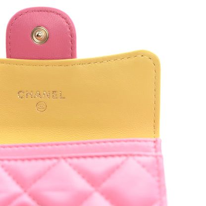 Chanel Lambskin Quilted Flap Card Holder Wallet Pink Yellow 10 of 12