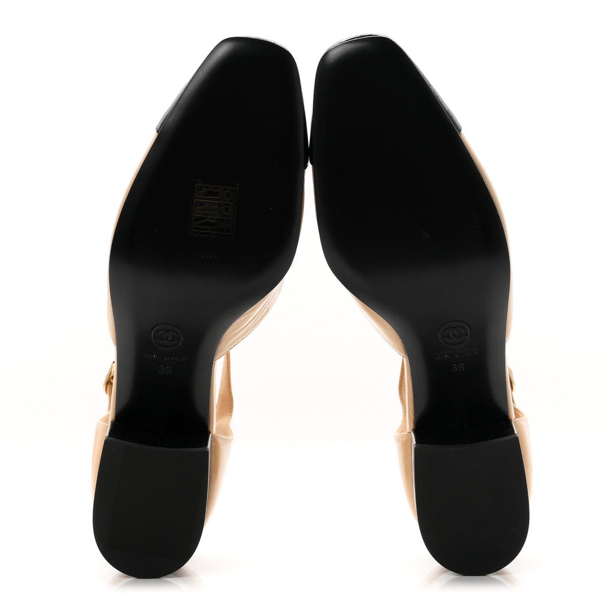 Chanel Shiny Lambskin CC Cap Toe Mary Janes Pumps 39 Beige Black 6 of 10