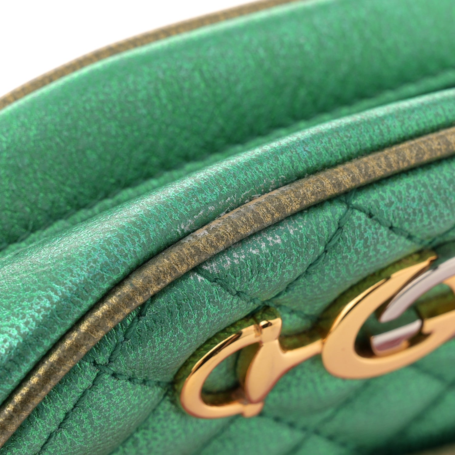 Gucci Laminated Nappa Trapuntata Mini Zumi Dome Shoulder Bag Rosso Jasmine Green Rame 12 of 12