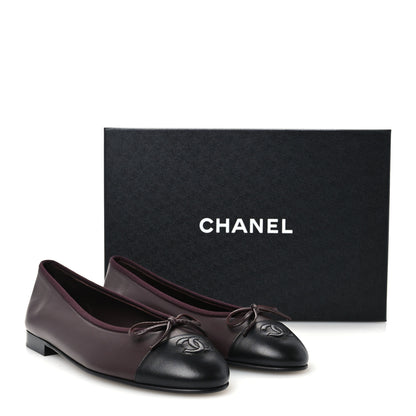 Chanel Lambskin Cap Toe CC Ballerina Flats 38 Dark Brown Black 10 of 10