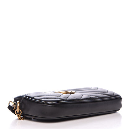Gucci Calfskin Matelasse Mini GG Marmont Chain Crossbody Bag Black 4 of 10