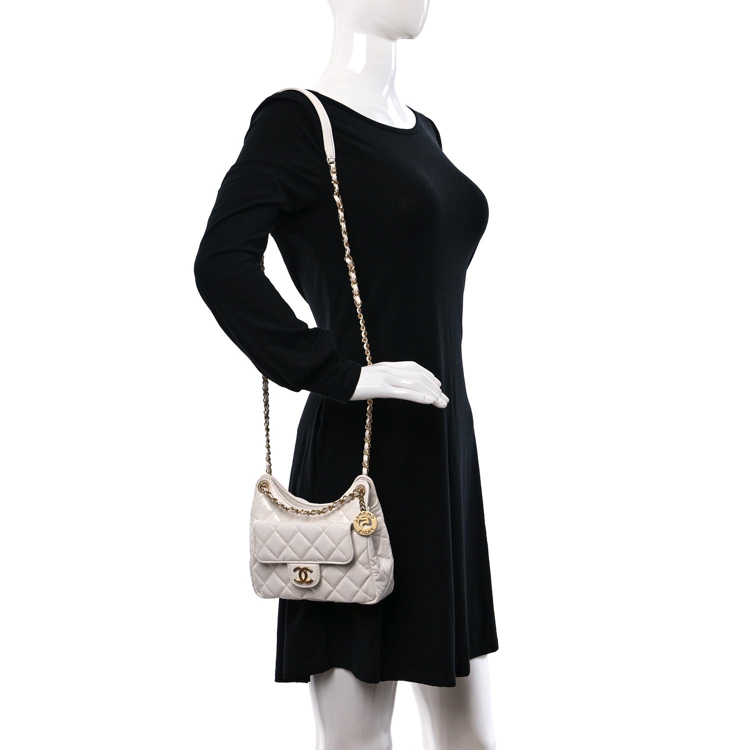 Chanel Shiny Crumpled Calfskin Quilted Small Wavy CC Hobo White 2 of 9