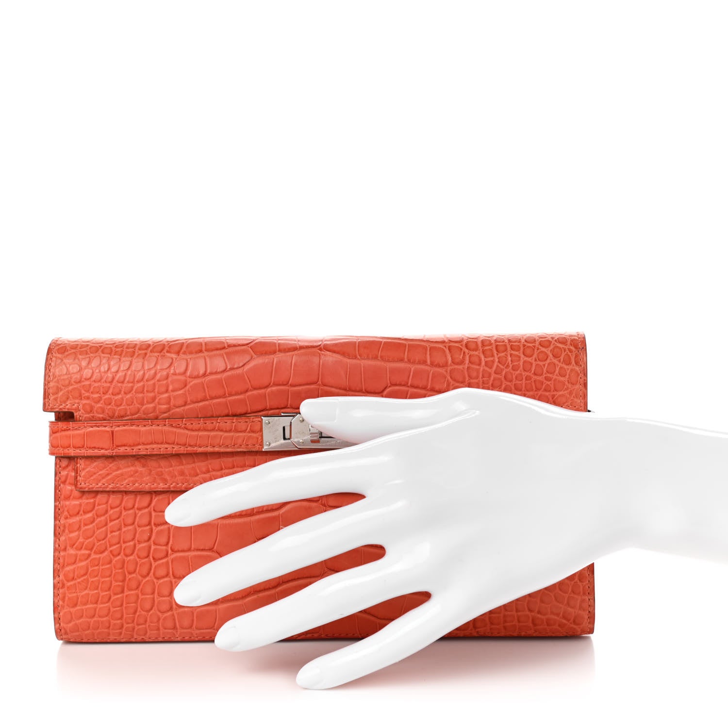 Hermes Matte Alligator Kelly Longue Wallet Orange 2 of 10