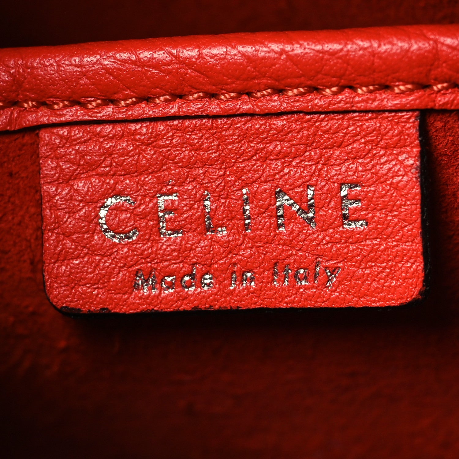 Celine Drummed Calfskin Nano Luggage Vermillion 6 of 9