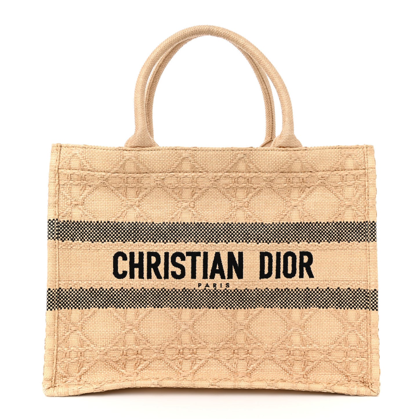 CHRISTIAN DIOR Raffia Cannage Medium Book Tote Natural