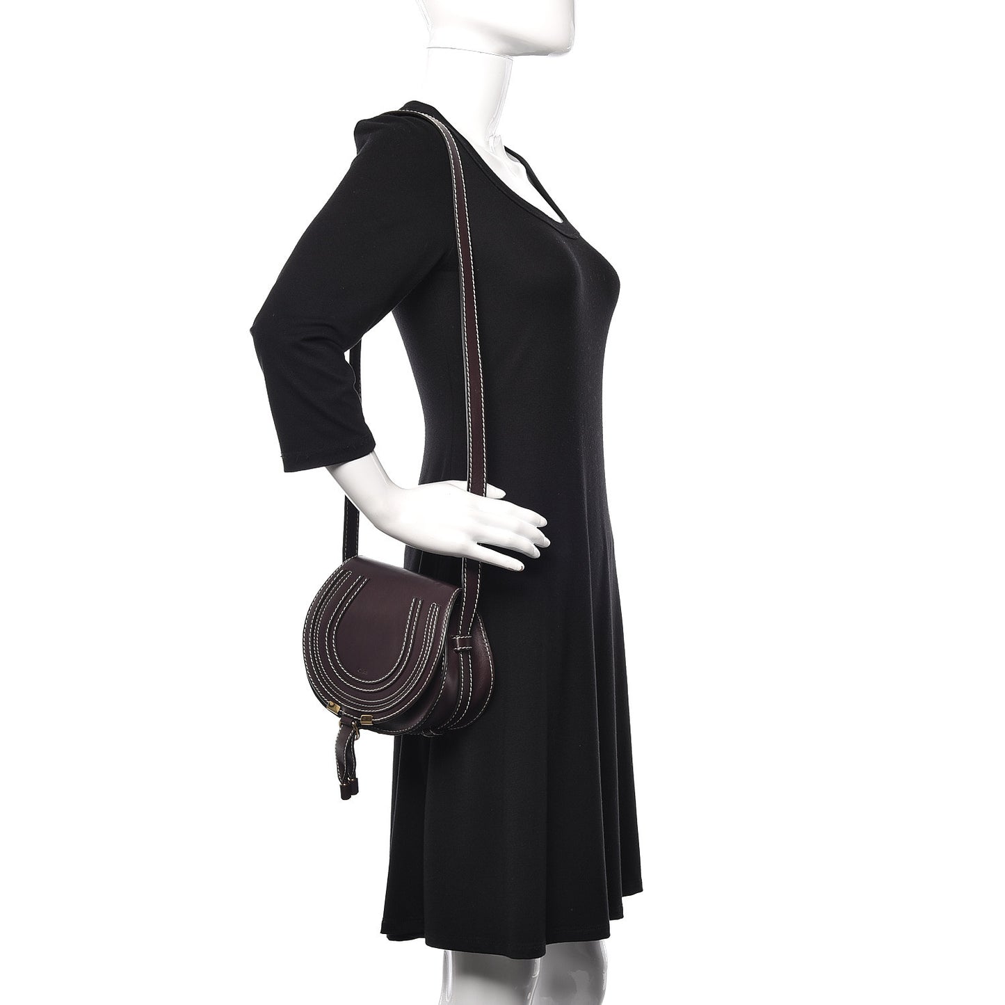 Shiny Calfskin Mini Marcie Round Crossbody Bag Black Raisin