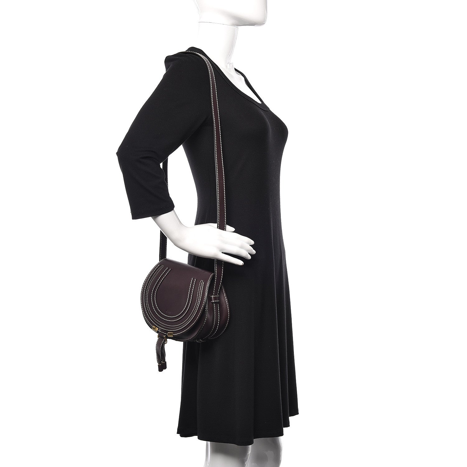 Chloe Shiny Calfskin Mini Marcie Round Crossbody Bag Black Raisin 2 of 11