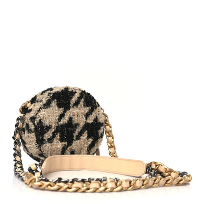 Chanel Wool Tweed Lambskin Quilted Chanel 19 Round Clutch With Chain and Coin Purse Beige Black 4 of 10