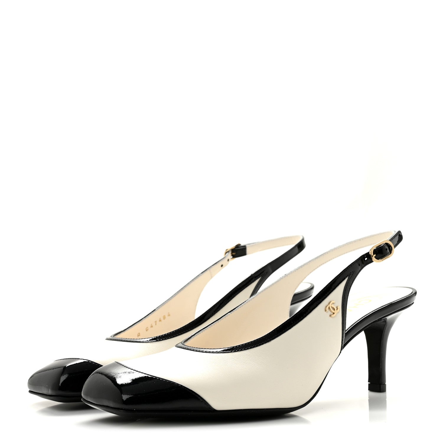Chanel Lambskin Patent Calfskin Cap Toe CC Slingback Pumps 38.5 White Black 4 of 10