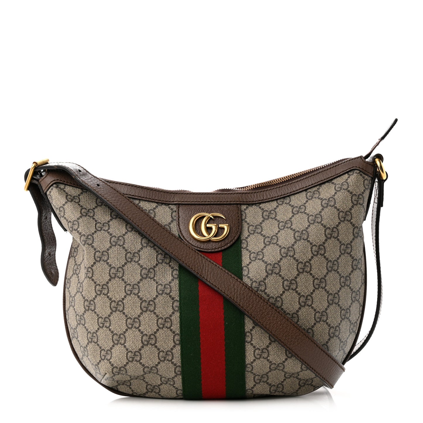 GG Supreme Monogram Web Small Ophidia Half Moon Hobo Brown