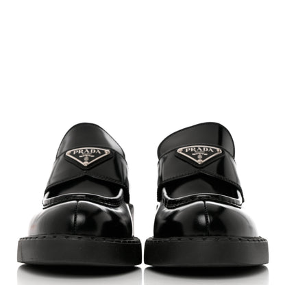 Prada Spazzolato Metal Triangle Logo 50mm Loafers 36.5 Black 2 of 9