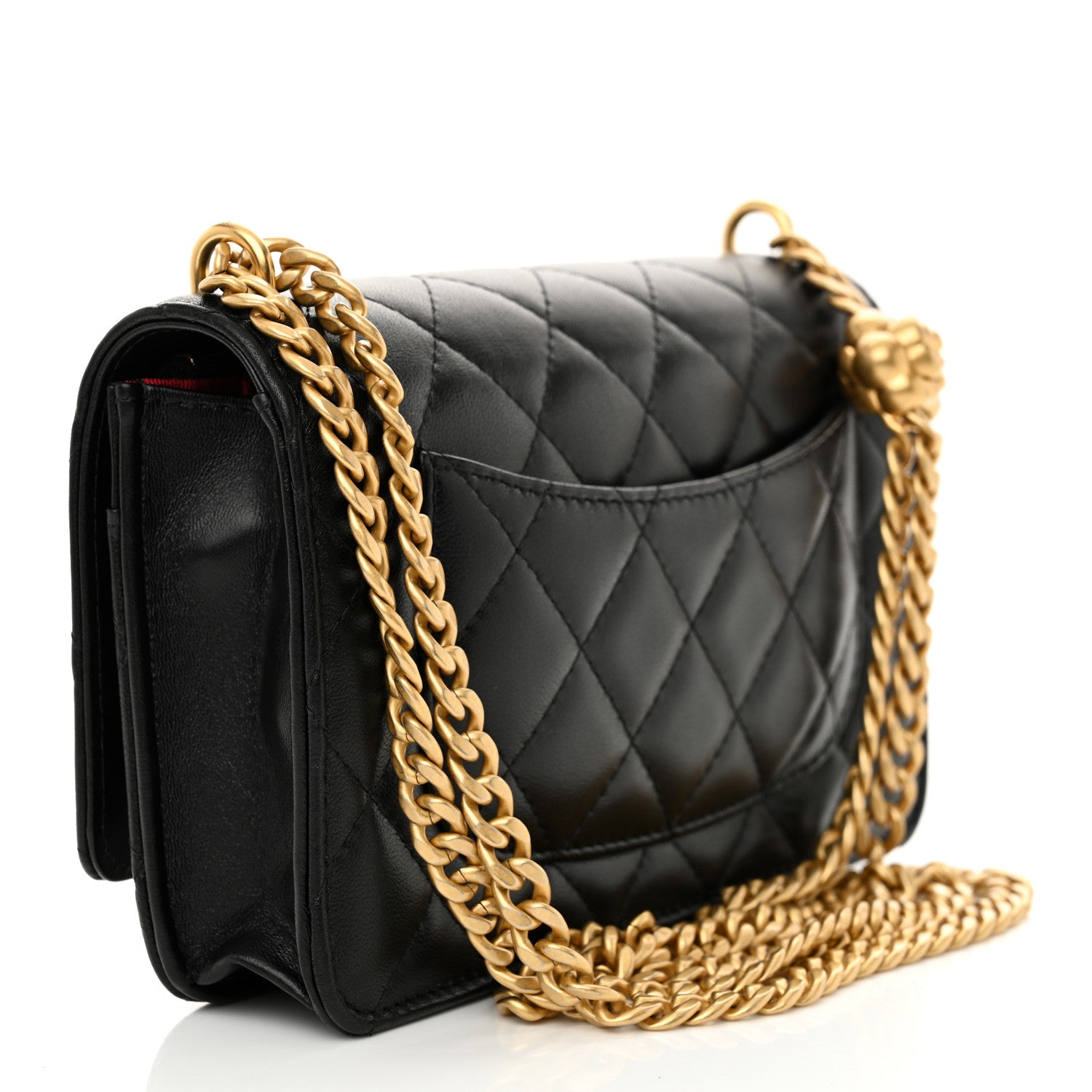 Chanel Lambskin Quilted Sweet Camellia Wallet On Chain WOC Black 3 of 11